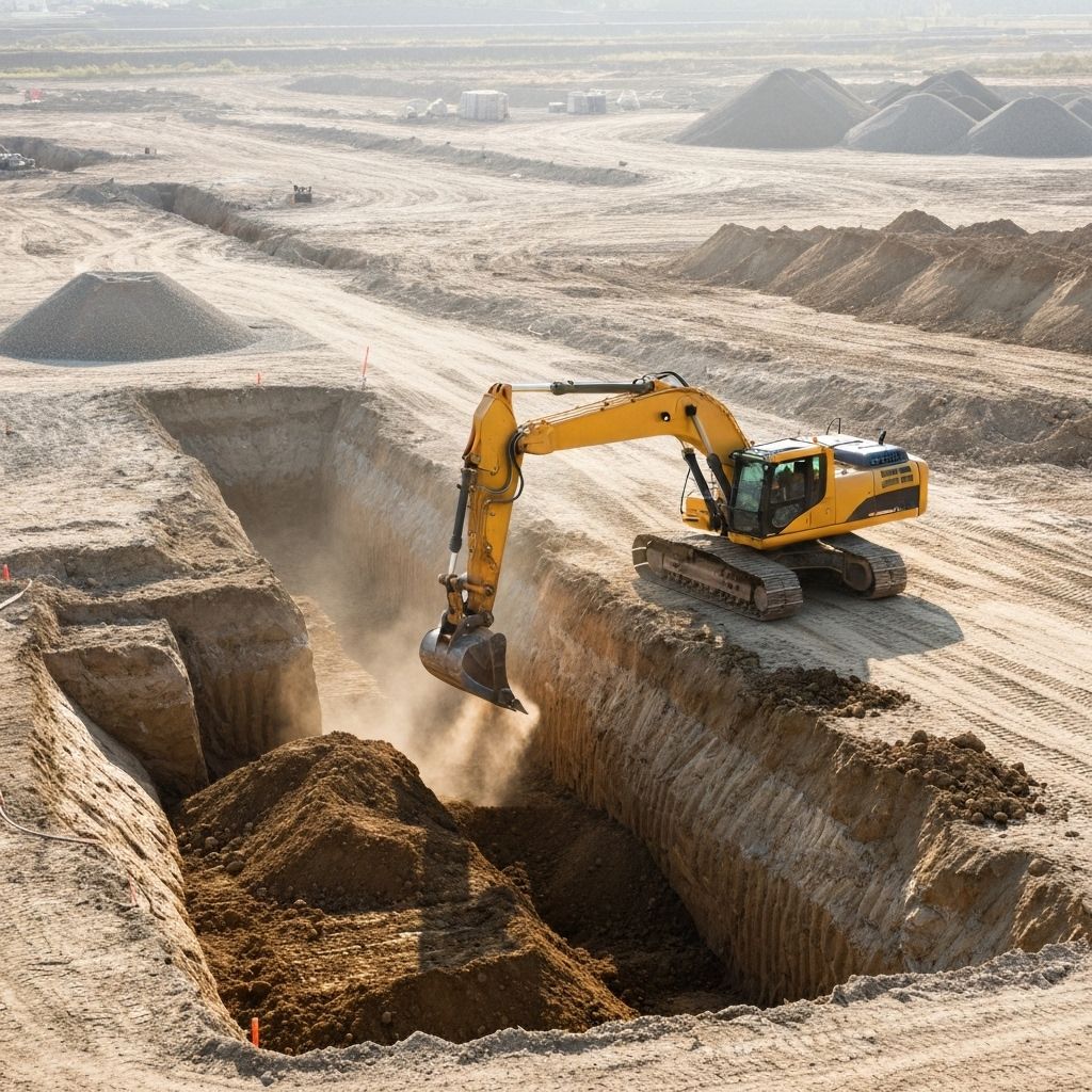 Earthmoving equipment in operation